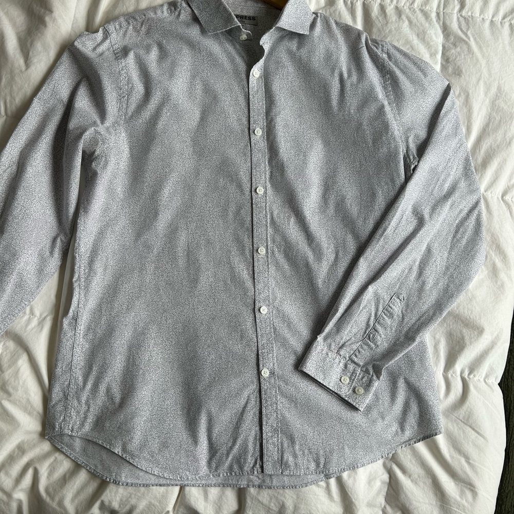 Express Gray Casual Button Down Shirt with Classic Collar